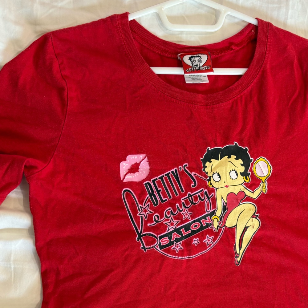 VINTAGE BETTY BOOP Retro Red Short Sleeve Tee Shirt Dress Pink Kiss Graphic - Picture 5 of 12